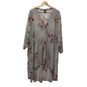 Torrid Tunic Top Womens 4x  Floral Sheer High-Low Button-Front